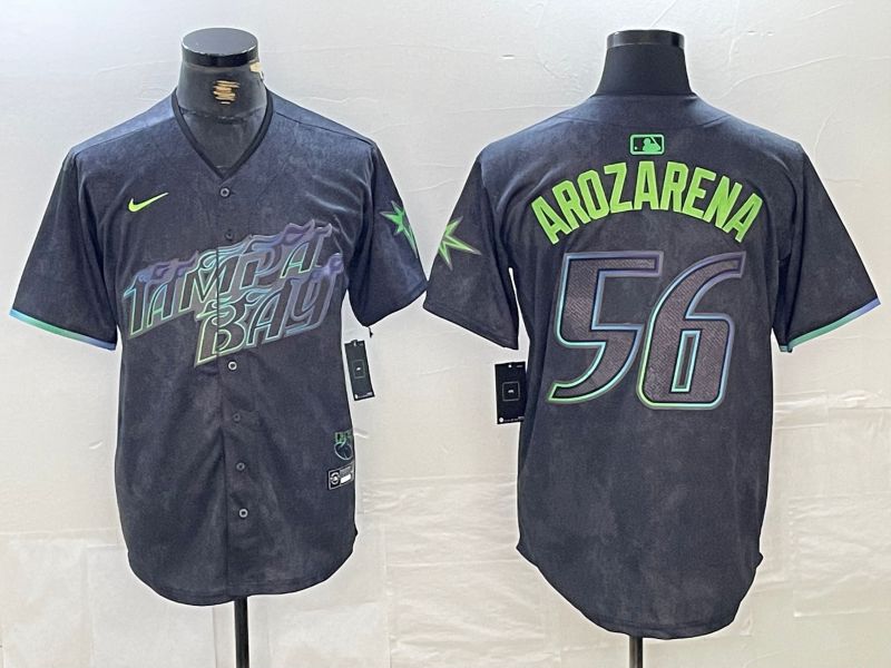 Men Tampa Bay Rays #56 Randy Arozarena Nike MLB Limited City Connect Black 2024 Jersey style 1